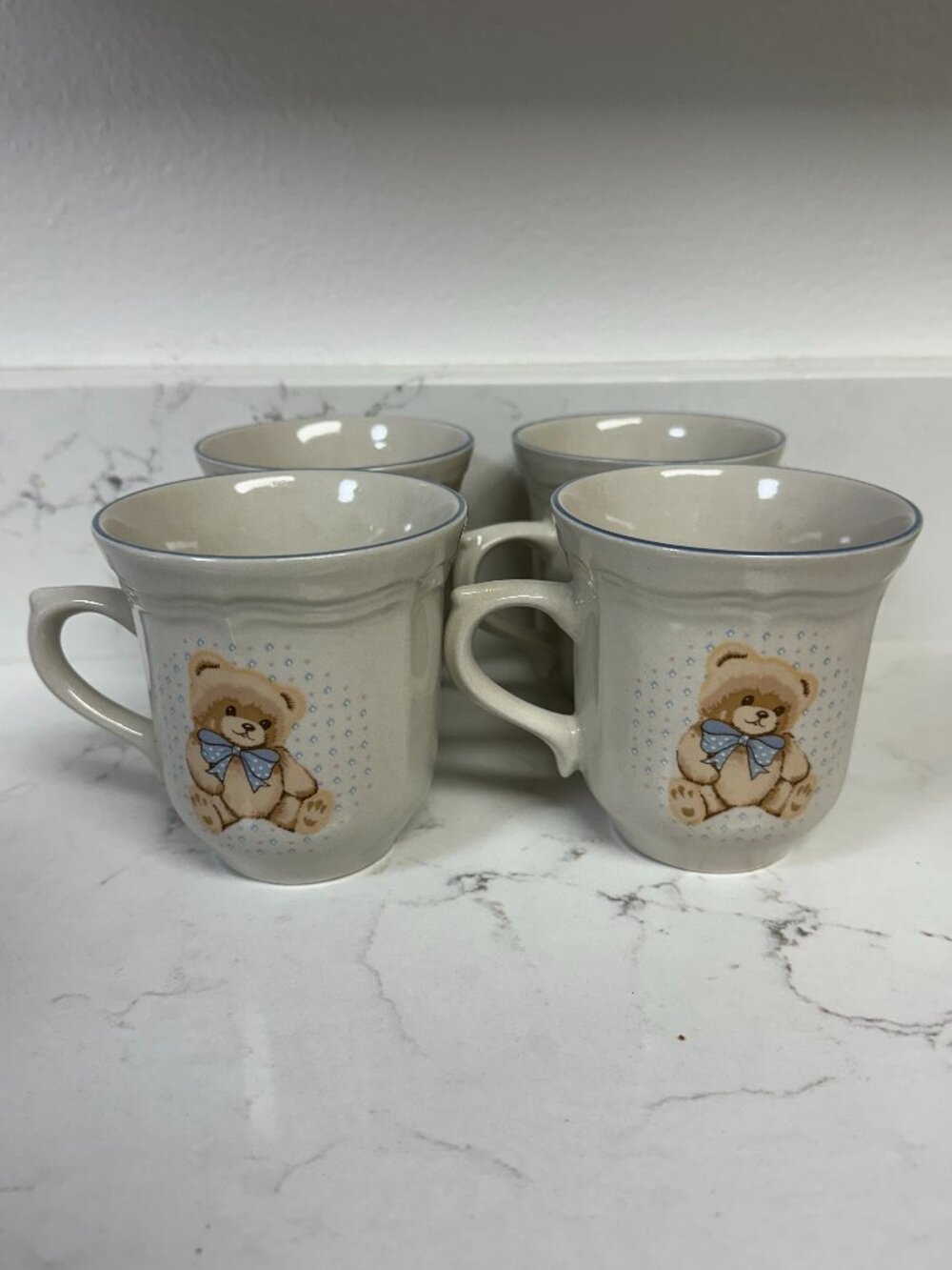 Set of 4 Vintage Country Teddy Bear Coffee Teacup Mugs